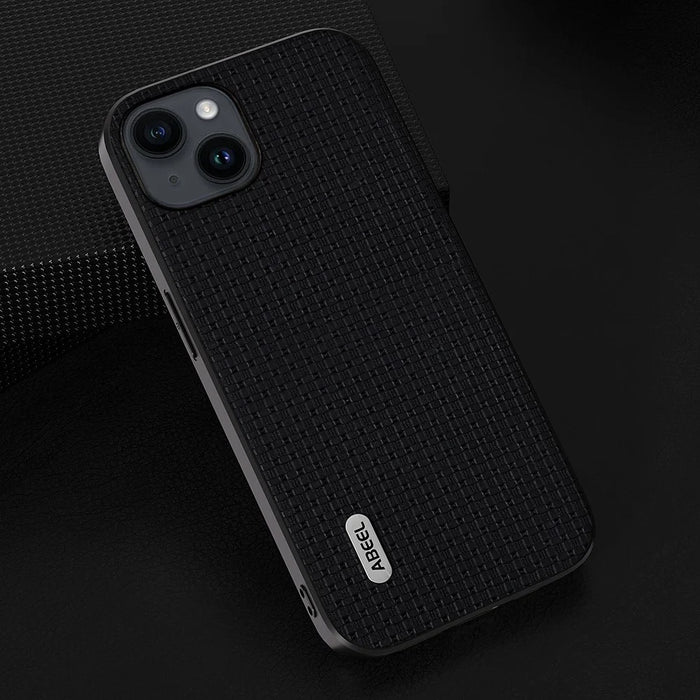 ABEEL For iPhone 14 Shockproof Phone Cover Luxury Textured Cowhide Leather Coated PC+TPU Case - Black - 4