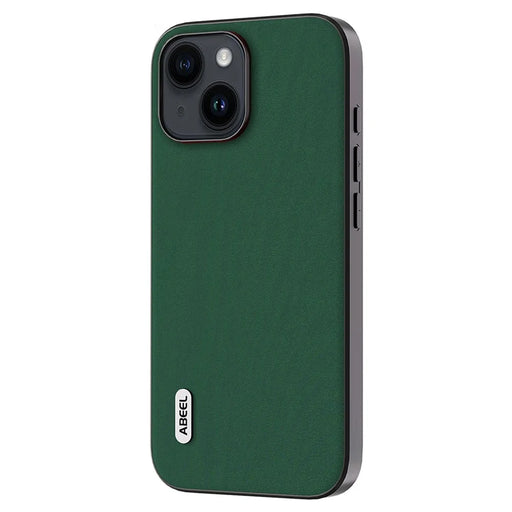 ABEEL For iPhone 14 Plus Shockproof Phone Case Cowhide Leather Coated PC+TPU Silky Feeling Cover - Green - 2