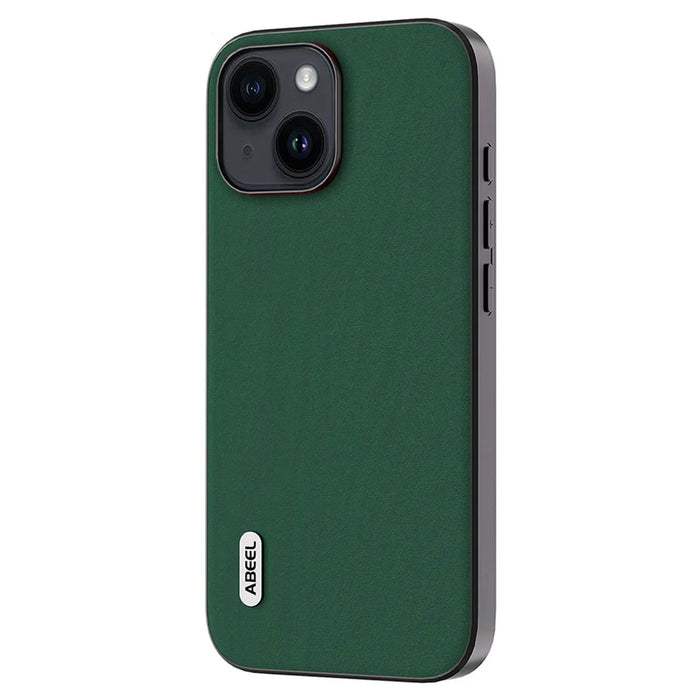 ABEEL For iPhone 14 Plus Shockproof Phone Case Cowhide Leather Coated PC+TPU Silky Feeling Cover - Green - 2