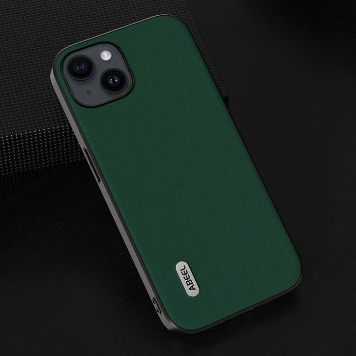 ABEEL For iPhone 14 Plus Shockproof Phone Case Cowhide Leather Coated PC+TPU Silky Feeling Cover - Green - 4