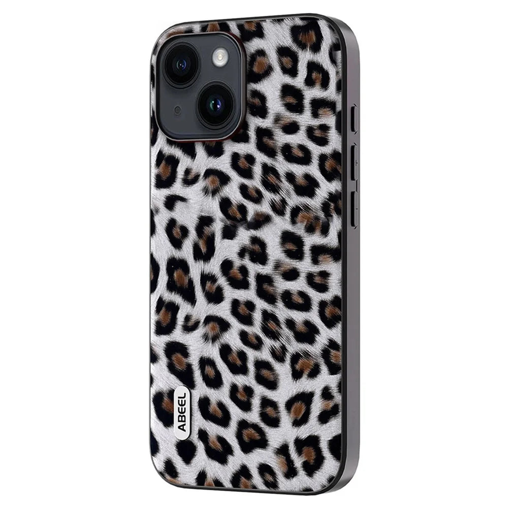 ABEEL For iPhone 14 Plus Phone Protector PU Leather Coated TPU + PC Shell Leopard Texture Case - Silver - 2