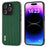 ABEEL For iPhone 14 Pro Luxury Textured Back Case Cowhide Leather Coated PC+TPU Phone Cover - Green - 1