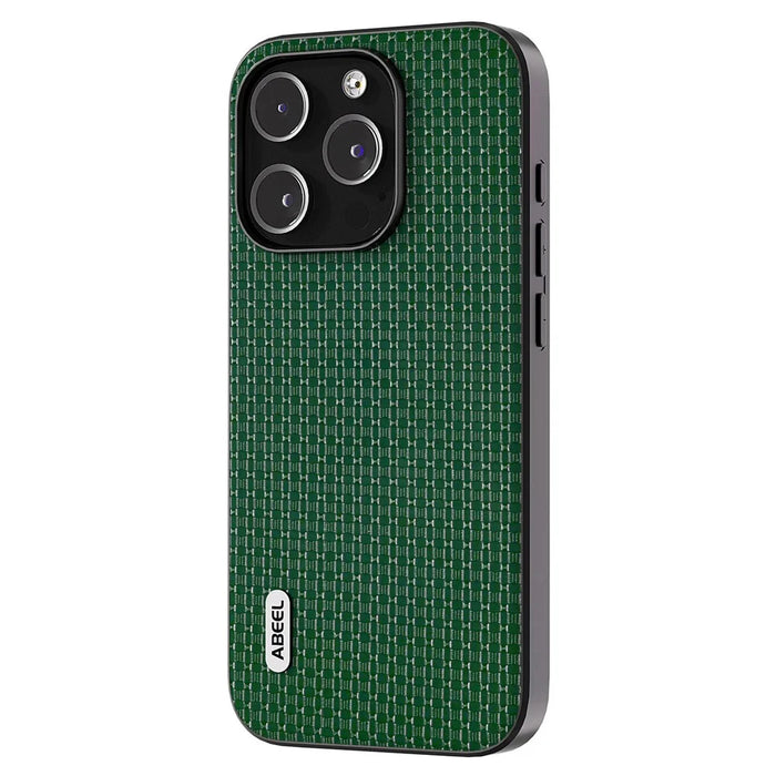ABEEL For iPhone 14 Pro Luxury Textured Back Case Cowhide Leather Coated PC+TPU Phone Cover - Green - 2