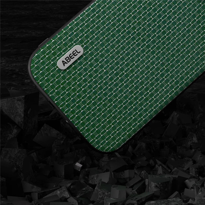ABEEL For iPhone 14 Pro Luxury Textured Back Case Cowhide Leather Coated PC+TPU Phone Cover - Green - 5