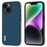 ABEEL For iPhone 14 Soft Silky Feeling Phone Case Cowhide Leather Coated PC+TPU Hybrid Protective Cover - Blue - 1