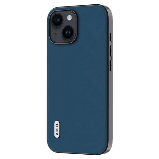 ABEEL For iPhone 14 Soft Silky Feeling Phone Case Cowhide Leather Coated PC+TPU Hybrid Protective Cover - Blue - 2