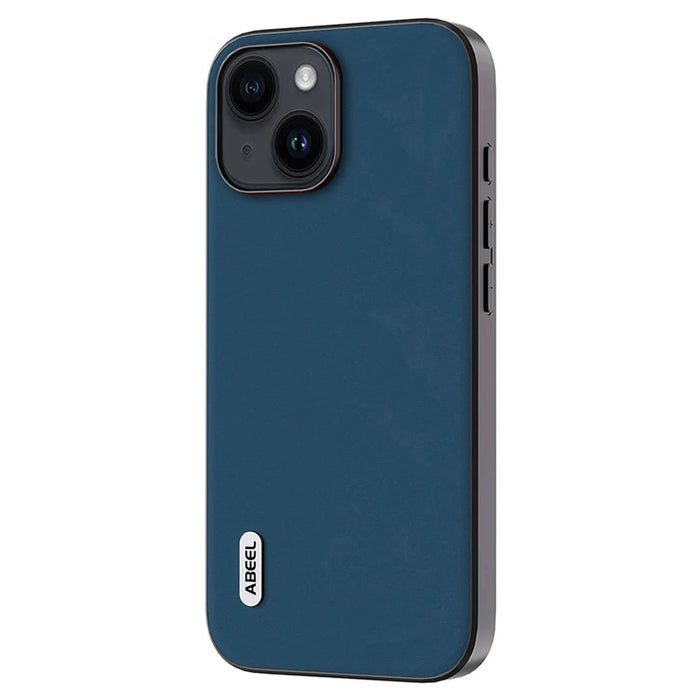 ABEEL For iPhone 14 Soft Silky Feeling Phone Case Cowhide Leather Coated PC+TPU Hybrid Protective Cover - Blue - 2