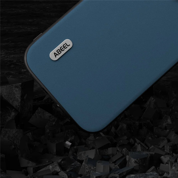 ABEEL For iPhone 14 Soft Silky Feeling Phone Case Cowhide Leather Coated PC+TPU Hybrid Protective Cover - Blue - 5
