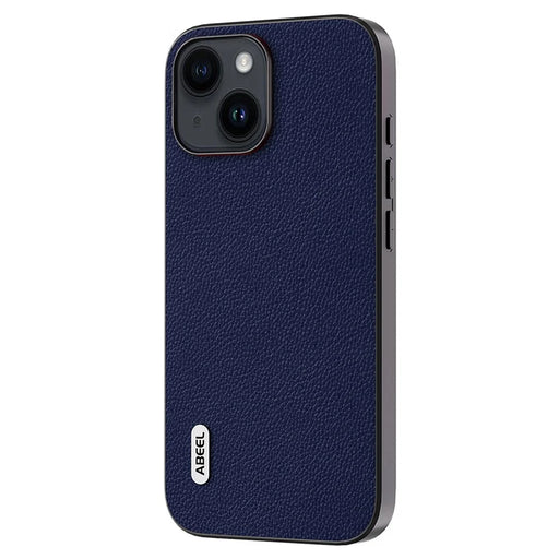 ABEEL For iPhone 14 Plus Litchi Texture Back Cover Cowhide Leather + PC + TPU Shell Phone Case - Blue - 2