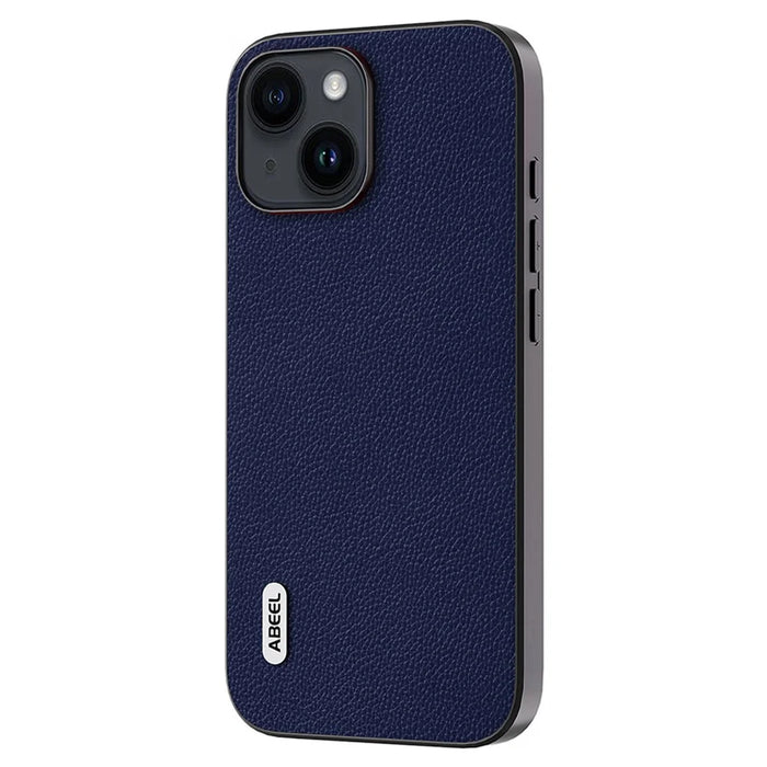 ABEEL For iPhone 14 Plus Litchi Texture Back Cover Cowhide Leather + PC + TPU Shell Phone Case - Blue - 2