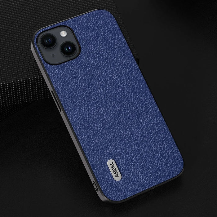 ABEEL For iPhone 14 Plus Litchi Texture Back Cover Cowhide Leather + PC + TPU Shell Phone Case - Blue - 4