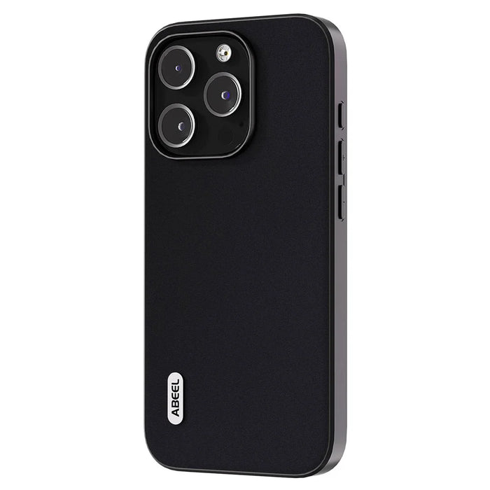 ABEEL For iPhone 14 Pro Smooth Silky Feeling Phone Case Cowhide Leather Coated PC+TPU Back Cover - Black - 2