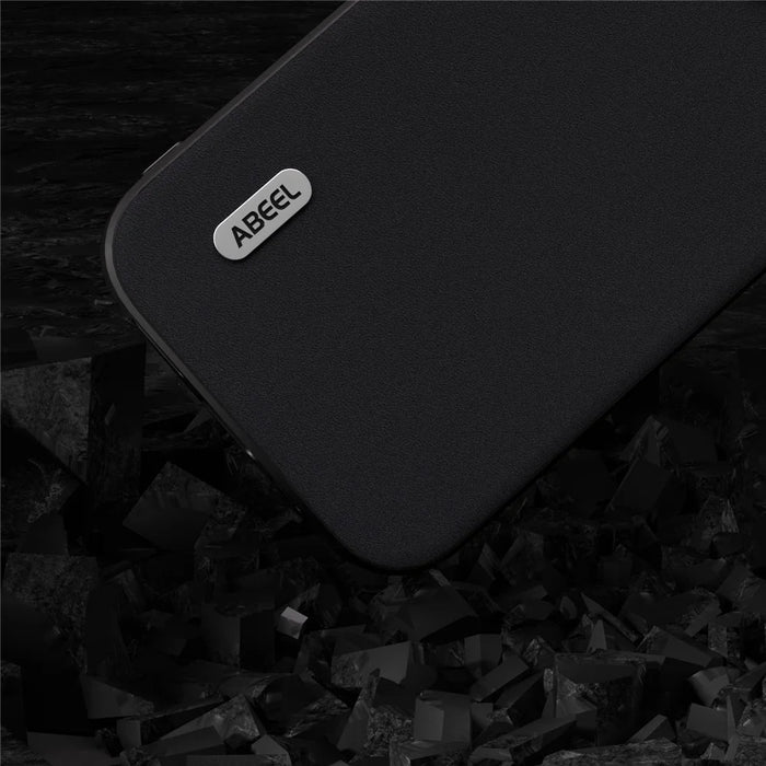 ABEEL For iPhone 14 Pro Smooth Silky Feeling Phone Case Cowhide Leather Coated PC+TPU Back Cover - Black - 5