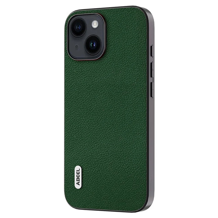 ABEEL For iPhone 14 Litchi Texture Case Anti-Drop Cowhide Leather + PC + TPU Phone Cover - Green - 2
