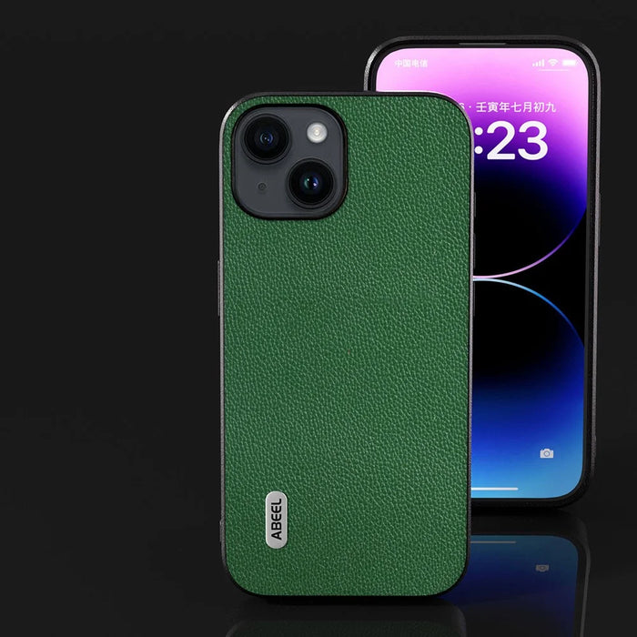 ABEEL For iPhone 14 Litchi Texture Case Anti-Drop Cowhide Leather + PC + TPU Phone Cover - Green - 6