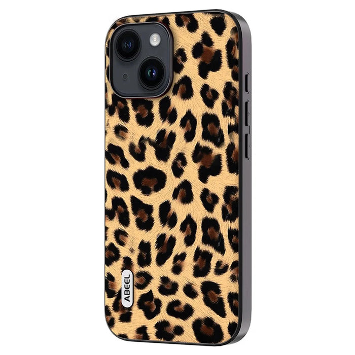 ABEEL For iPhone 14 PU Leather Coated TPU + PC Case Shell Leopard Texture Anti-Scratch Phone Cover - Champagne Gold - 2