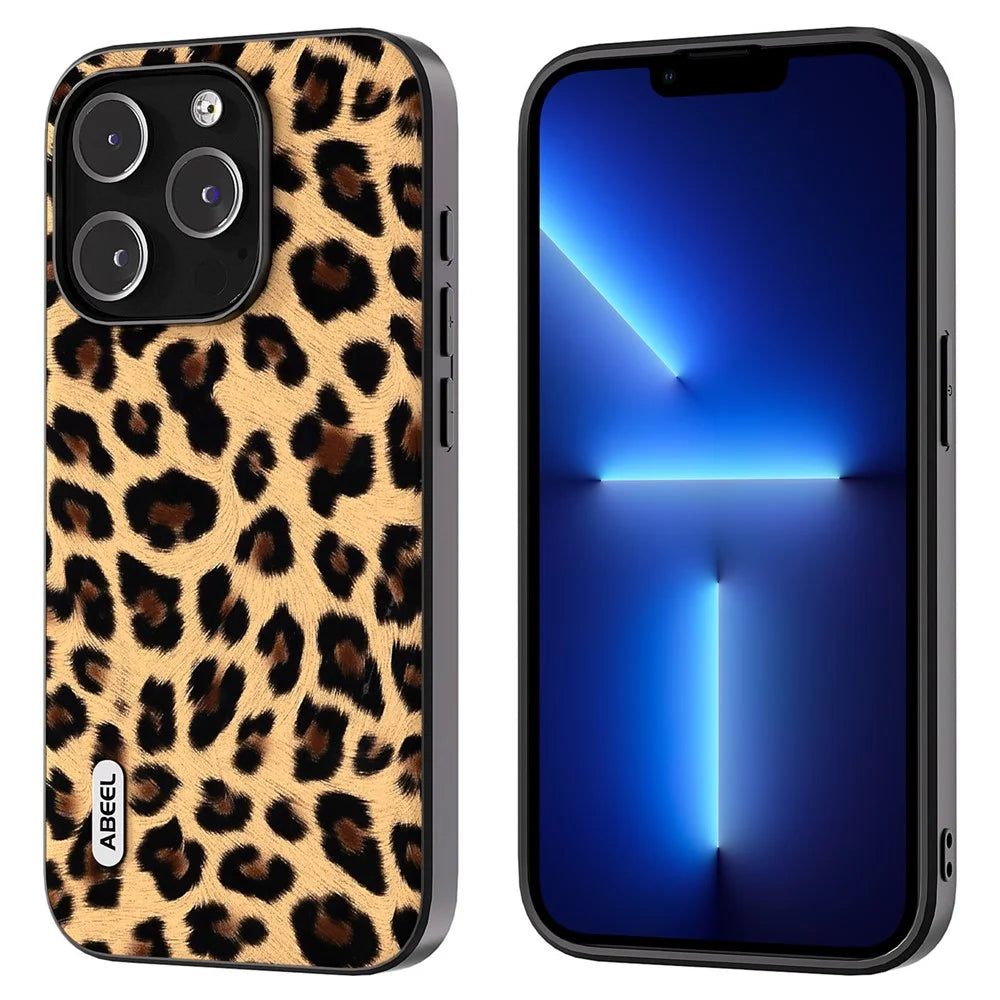 ABEEL For iPhone 13 Pro Max Back Cover PU Leather Coated TPU + PC Leopard Texture Phone Case - Champagne Gold - 1