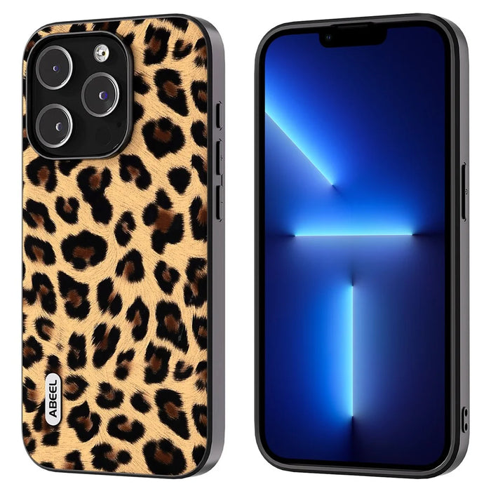 ABEEL For iPhone 13 Pro Max Back Cover PU Leather Coated TPU + PC Leopard Texture Phone Case - Champagne Gold - 1