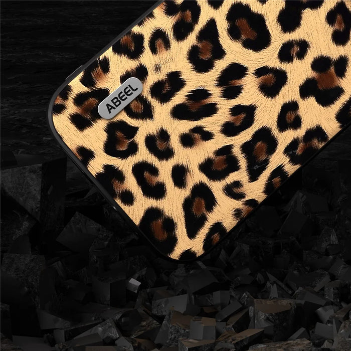 ABEEL For iPhone 13 Pro Max Back Cover PU Leather Coated TPU + PC Leopard Texture Phone Case - Champagne Gold - 5