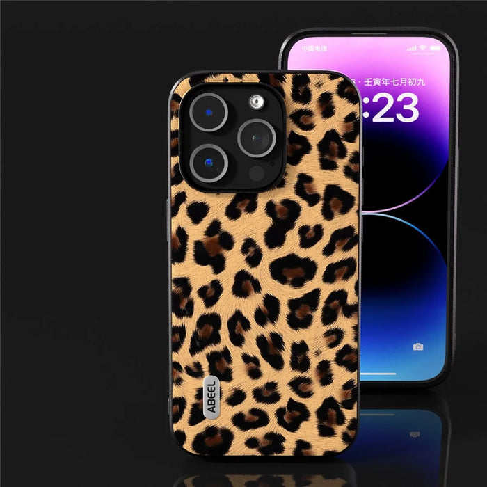 ABEEL For iPhone 13 Pro Max Back Cover PU Leather Coated TPU + PC Leopard Texture Phone Case - Champagne Gold - 6