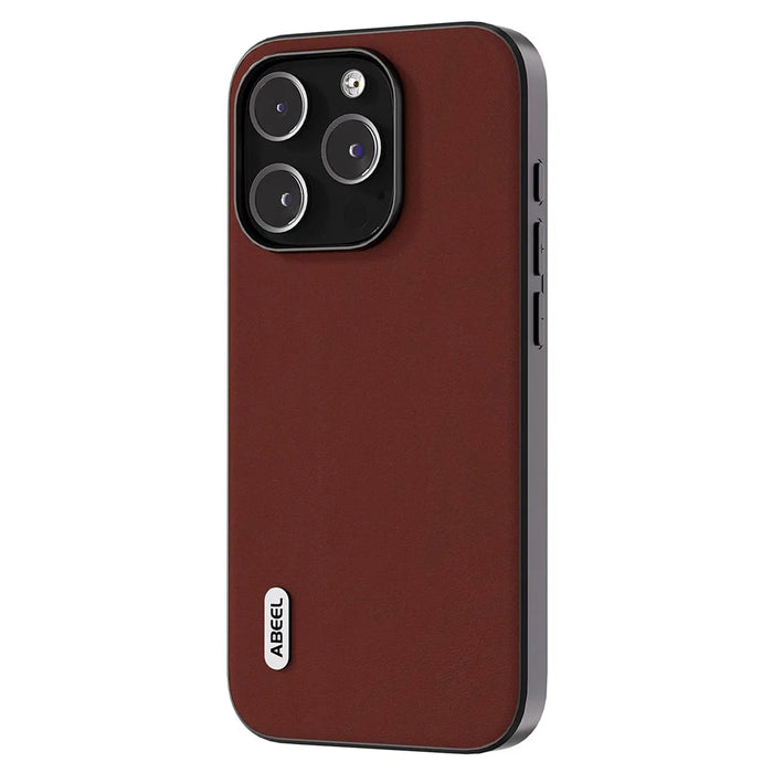 ABEEL For iPhone 13 Pro Max Back Cover Silky Feeling Cowhide Leather Coated PC+TPU Phone Case - Coffee - 2
