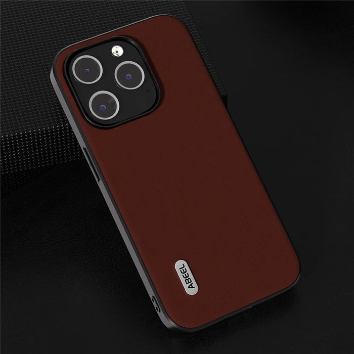 ABEEL For iPhone 13 Pro Max Back Cover Silky Feeling Cowhide Leather Coated PC+TPU Phone Case - Coffee - 4