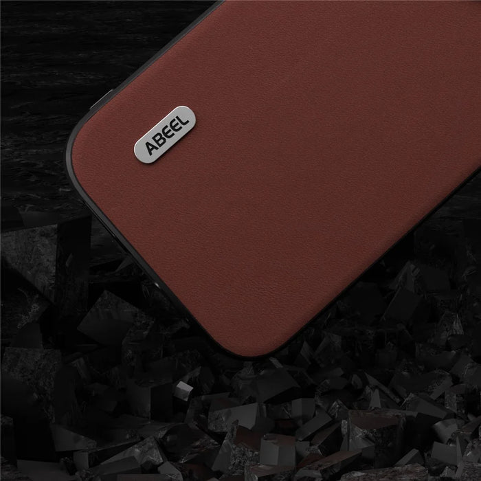ABEEL For iPhone 13 Pro Max Back Cover Silky Feeling Cowhide Leather Coated PC+TPU Phone Case - Coffee - 5