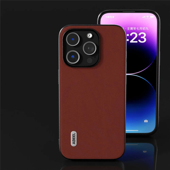 ABEEL For iPhone 13 Pro Max Back Cover Silky Feeling Cowhide Leather Coated PC+TPU Phone Case - Coffee - 6