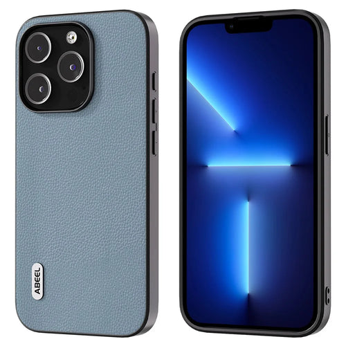ABEEL For iPhone 13 Pro Litchi Texture Ultra Thin Case Cowhide Leather Coated PC + TPU Protective Phone Cover - Baby Blue - 1