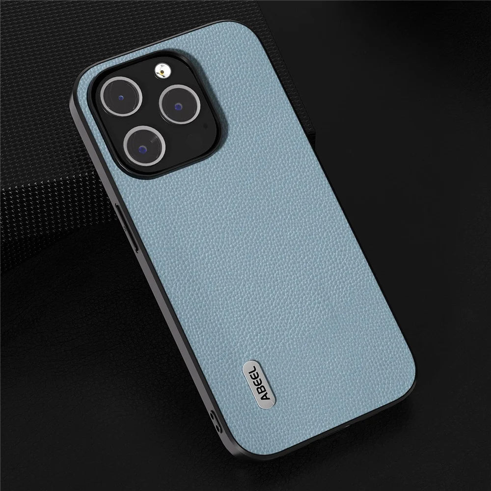 ABEEL For iPhone 13 Pro Litchi Texture Ultra Thin Case Cowhide Leather Coated PC + TPU Protective Phone Cover - Baby Blue - 4