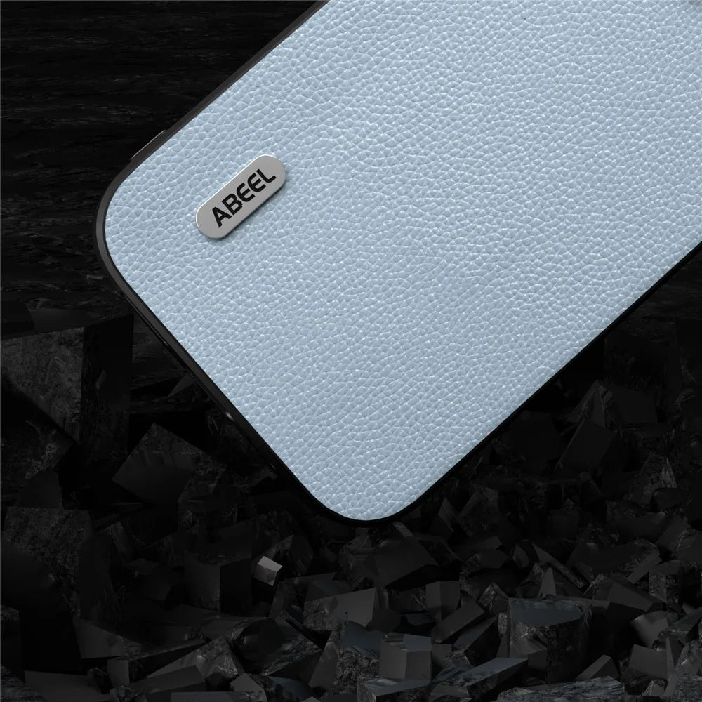 ABEEL For iPhone 13 Pro Litchi Texture Ultra Thin Case Cowhide Leather Coated PC + TPU Protective Phone Cover - Baby Blue - 5