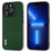 ABEEL For iPhone 13 Pro Max Litchi Texture Back Cover Cowhide Leather Coated PC + TPU Phone Case - Green - 1