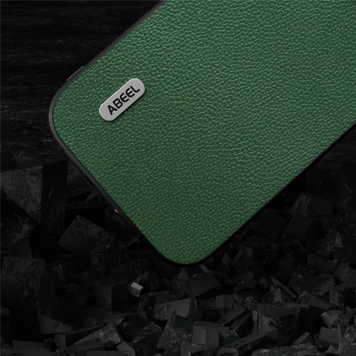 ABEEL For iPhone 13 Pro Max Litchi Texture Back Cover Cowhide Leather Coated PC + TPU Phone Case - Green - 5