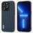 ABEEL For iPhone 13 Pro Phone Case Luxury Textured Cowhide Leather Coated PC+TPU Shockproof Cover - Blue - 1