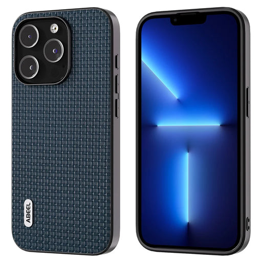 ABEEL For iPhone 13 Pro Phone Case Luxury Textured Cowhide Leather Coated PC+TPU Shockproof Cover - Blue - 1