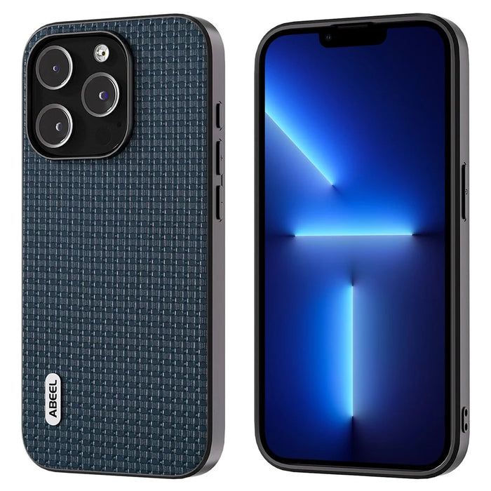 ABEEL For iPhone 13 Pro Phone Case Luxury Textured Cowhide Leather Coated PC+TPU Shockproof Cover - Blue - 1