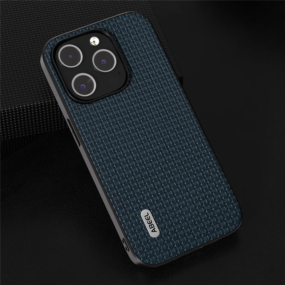 ABEEL For iPhone 13 Pro Phone Case Luxury Textured Cowhide Leather Coated PC+TPU Shockproof Cover - Blue - 4