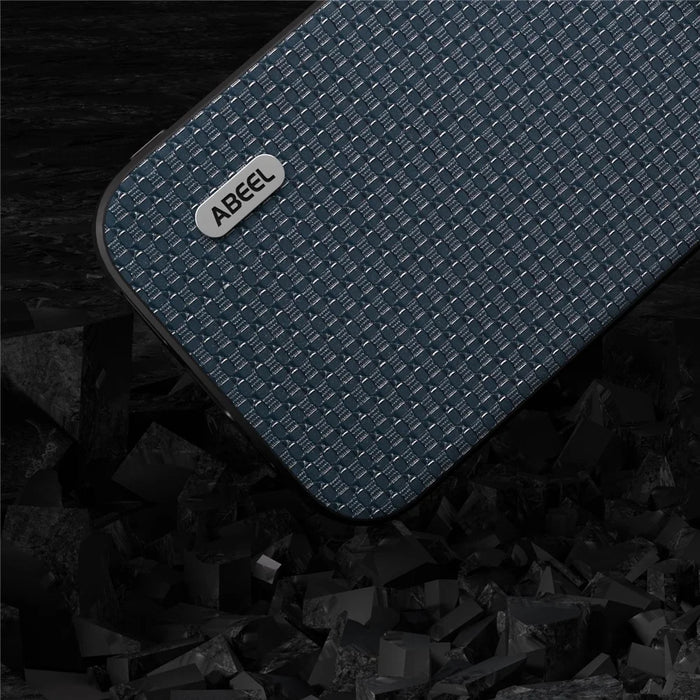 ABEEL For iPhone 13 Pro Phone Case Luxury Textured Cowhide Leather Coated PC+TPU Shockproof Cover - Blue - 5