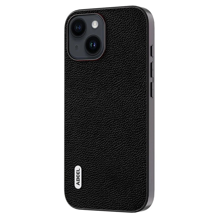 ABEEL For iPhone 13 Ultra-Thin Phone Case Litchi Texture Cowhide Leather Coated PC + TPU Shell - Black - 2