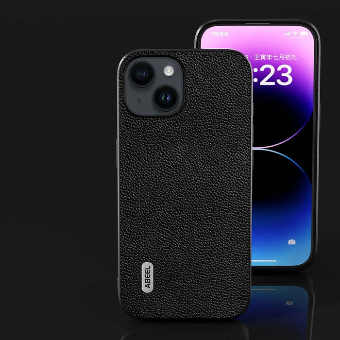 ABEEL For iPhone 13 Ultra-Thin Phone Case Litchi Texture Cowhide Leather Coated PC + TPU Shell - Black - 6