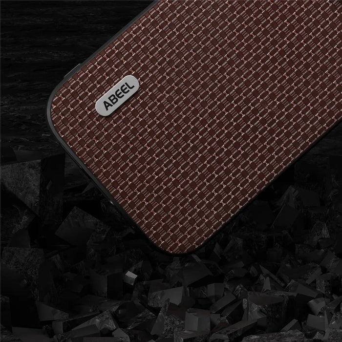 ABEEL For iPhone 13 Pro Max Protective Shell Cowhide Leather Coated PC+TPU Luxury Textured Phone Case - Coffee - 5