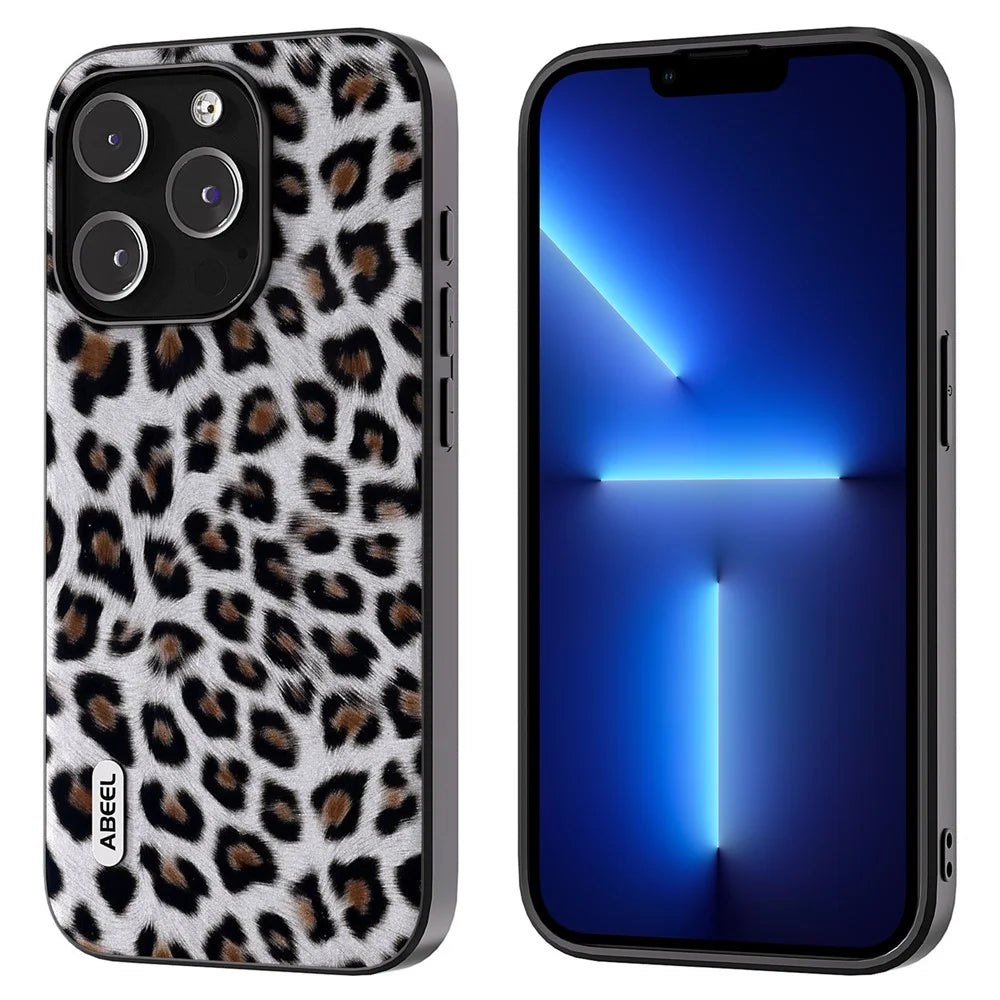 ABEEL For iPhone 13 Pro Leopard Texture Slim Case PU Leather + TPU + PC Phone Cover - Silver - 1
