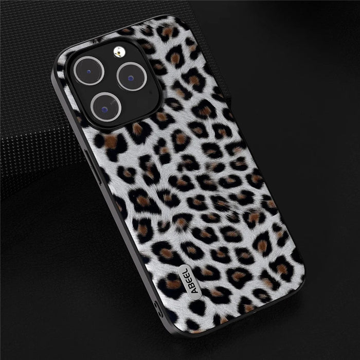ABEEL For iPhone 13 Pro Leopard Texture Slim Case PU Leather + TPU + PC Phone Cover - Silver - 4