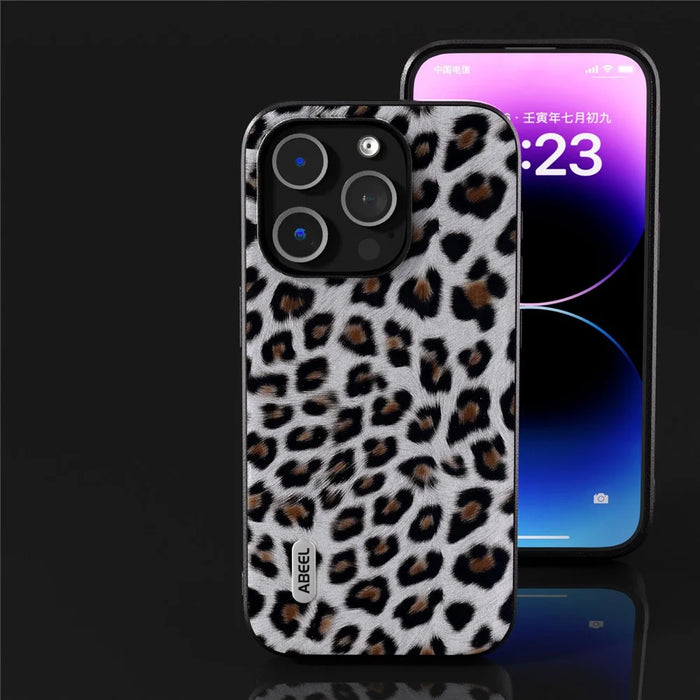 ABEEL For iPhone 13 Pro Leopard Texture Slim Case PU Leather + TPU + PC Phone Cover - Silver - 6