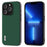 ABEEL For iPhone 13 Pro Cowhide Leather Coated PC+TPU Slim Case Silky Feeling Smooth Touch Phone Cover - Green - 1