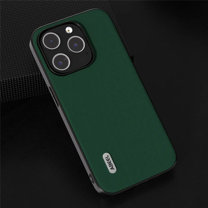 ABEEL For iPhone 13 Pro Cowhide Leather Coated PC+TPU Slim Case Silky Feeling Smooth Touch Phone Cover - Green - 4