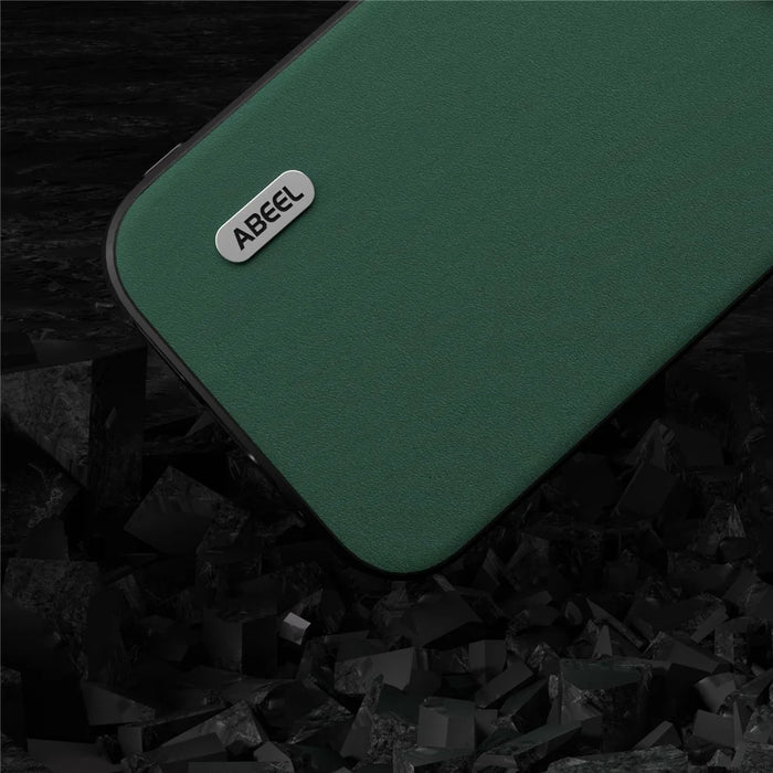 ABEEL For iPhone 13 Pro Cowhide Leather Coated PC+TPU Slim Case Silky Feeling Smooth Touch Phone Cover - Green - 5