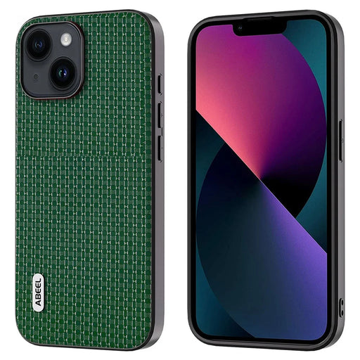 ABEEL For iPhone 13 Slim Thin Phone Case Cowhide Leather Coated PC+TPU Luxury Textured Cover - Green - 1