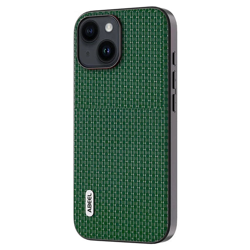 ABEEL For iPhone 13 Slim Thin Phone Case Cowhide Leather Coated PC+TPU Luxury Textured Cover - Green - 2