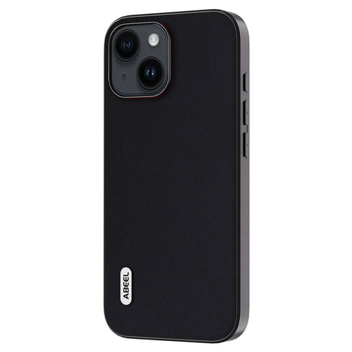 ABEEL For iPhone 13 Cell Phone Case Silky Feeling Cowhide Leather Coated PC+TPU Cover - Black - 2